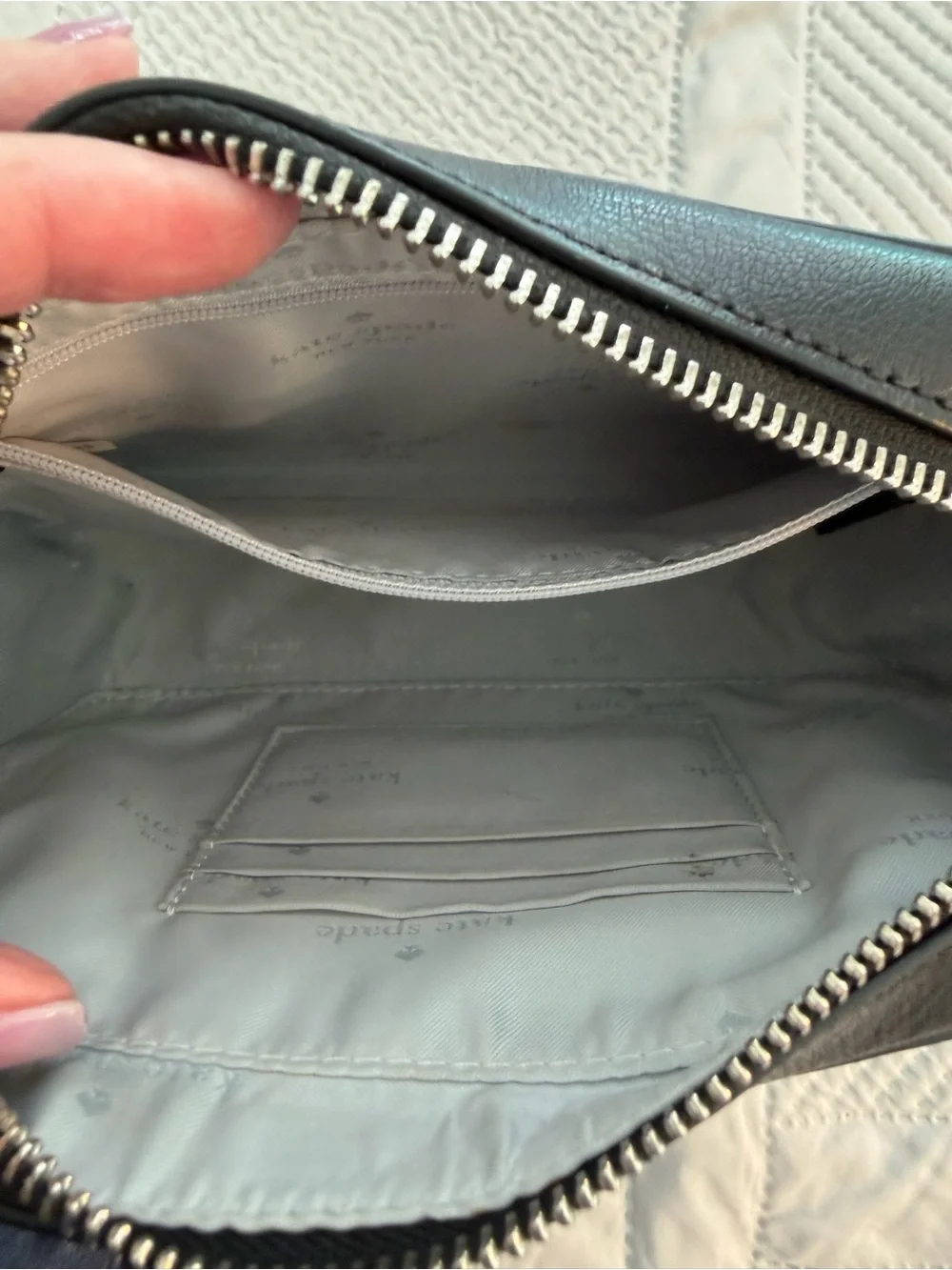Kate Spade Sienna Leather Crossbody Gray w/Black Strap